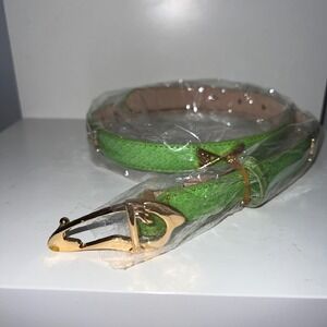 LB Belt Company Green Snake Print Belt Gold Buckle Detail Womens Fashion Belt-XS